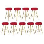 Kit 09 Banqueta Alta Laisa Dourado Suede Vermelho