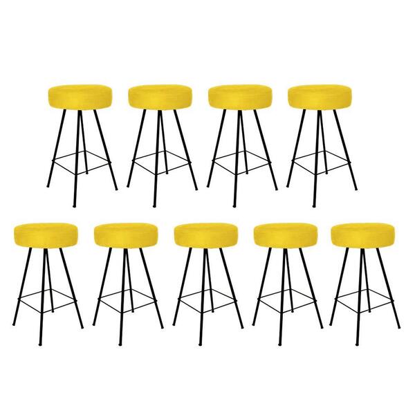 Kit 09 Banqueta Alta Laisa Preto Suede Amarelo