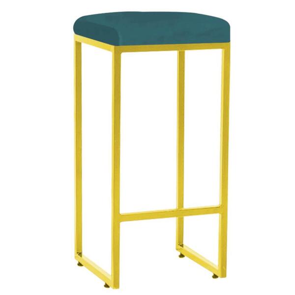 Kit 09 Banqueta Alta Lara Ferro Dourado Suede Azul Turquesa