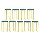 Kit 09 Banqueta Alta Lara Ferro Dourado Suede Azul Turquesa