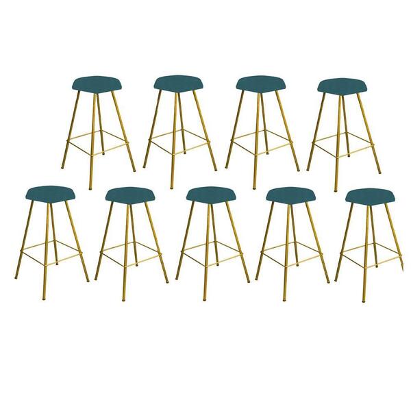 Kit 09 Banqueta Alta Lari Eiffel Dourado Azul Turquesa