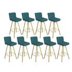 Kit 09 Banqueta Alta Lexi Dourado Suede Azul Turquesa