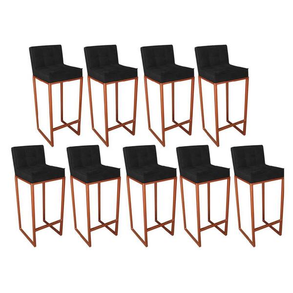 Kit 09 Banqueta Alta Linne Bronze Corino Preto