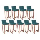 Kit 09 Banqueta Alta Linne Bronze Suede Azul Turquesa