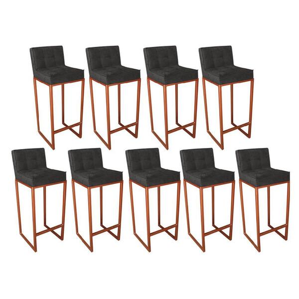 Kit 09 Banqueta Alta Linne Bronze Suede Cinza