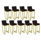 Kit 09 Banqueta Alta Linne Dourado Corino Marrom