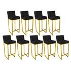 Kit 09 Banqueta Alta Linne Dourado Suede Preto