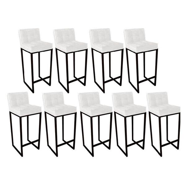 Kit 09 Banqueta Alta Linne Preto Corino Branco