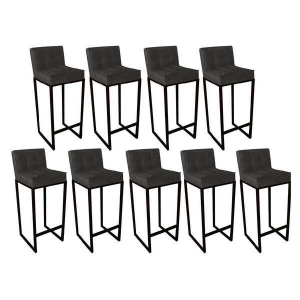 Kit 09 Banqueta Alta Linne Preto Corino Cinza