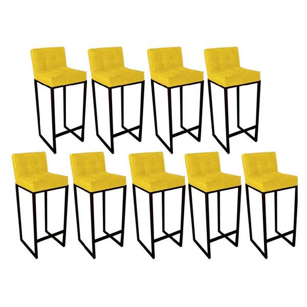 Kit 09 Banqueta Alta Linne Preto Suede Amarelo