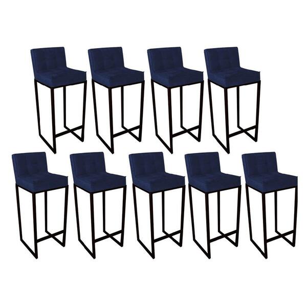 Kit 09 Banqueta Alta Linne Preto Suede Azul Marinho