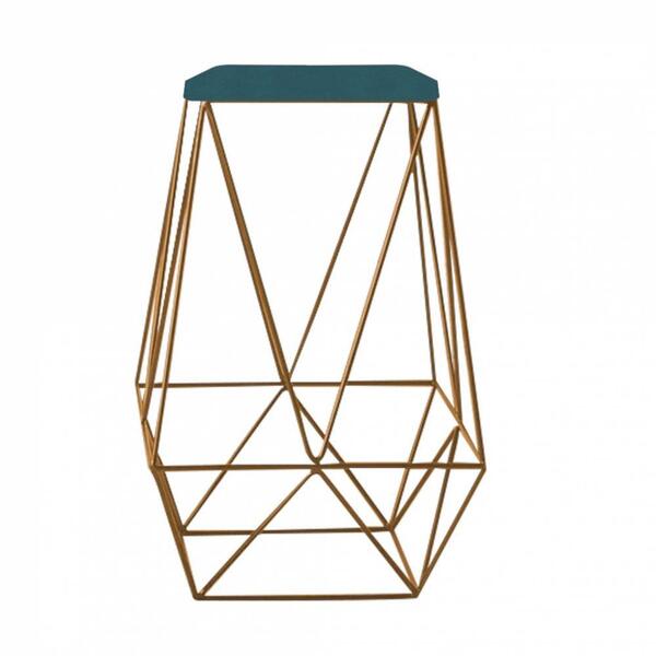 Kit 09 Banqueta Alta Lolli Dourado Suede Azul Turquesa