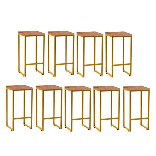 Kit 09 Banqueta Alta Lua Industrial Bistrô Ferro Dourado