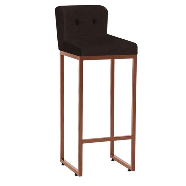 Kit 09 Banqueta Alta Lucca Ferro Bronze Botão Suede Marrom