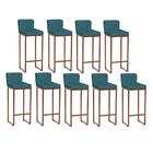 Kit 09 Banqueta Alta Lucca Ferro Bronze Suede Azul Turquesa