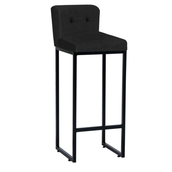 Kit 09 Banqueta Alta Lucca Ferro Preto Botão Suede Preto