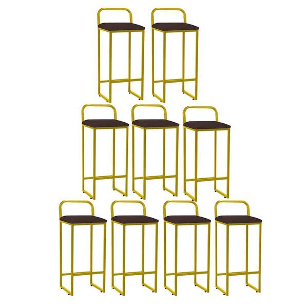 Kit 09 Banqueta Alta Luffi Com Encosto Dourado Marrom