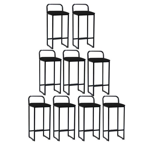 Kit 09 Banqueta Alta Luffi Com Encosto Preto Preto