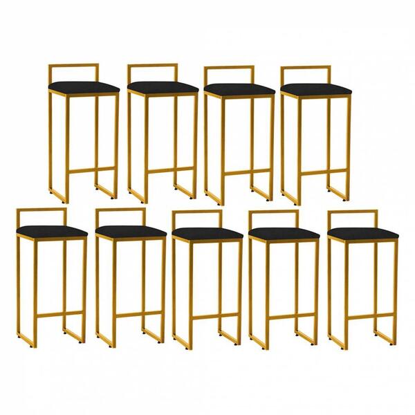 Kit 09 Banqueta Lina Ferro Dourado Corino Preto