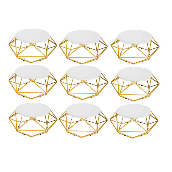 Kit 09 Mesa De Centro Life Industrial Pé Ferro Dourado Tampo