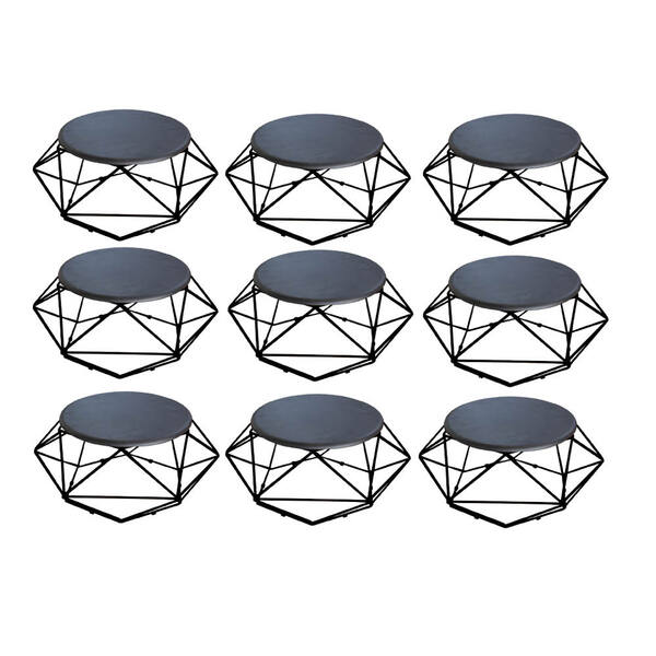 Kit 09 Mesa De Centro Life Industrial Pé Ferro Preto Tampo Ma