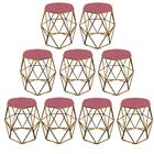 Kit 09 Puff Banqueta Aramado Luna Hexágono Base Dourado Suede