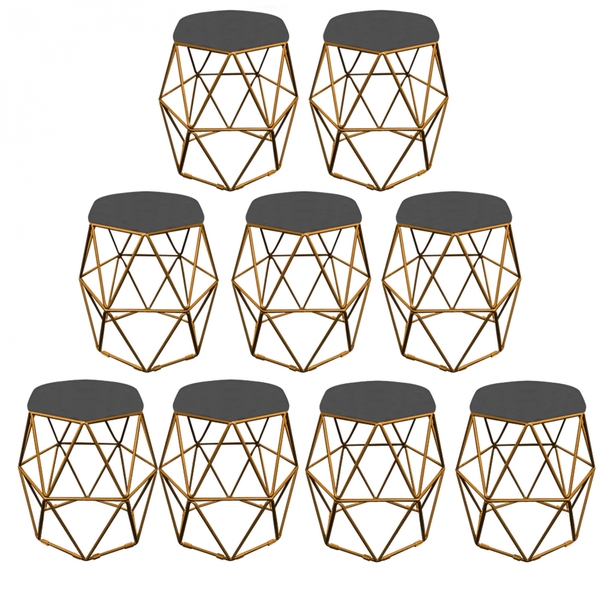 Kit 09 Puff Banqueta Aramado Luna Para Penteadeira Hexágono B