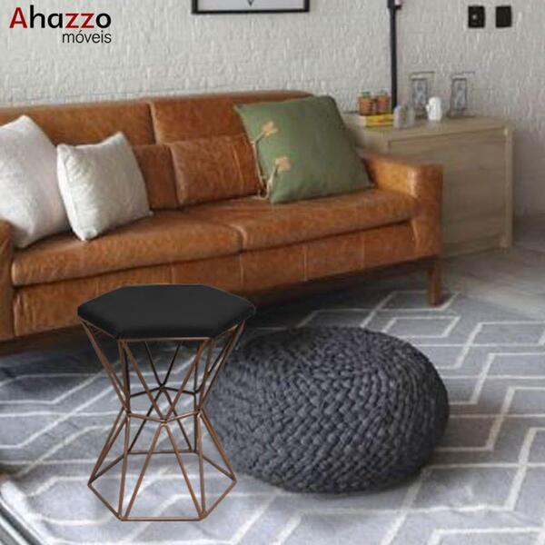 Kit 09 Puff Banqueta Louis Industrial Hexágono Ferro Bronze S