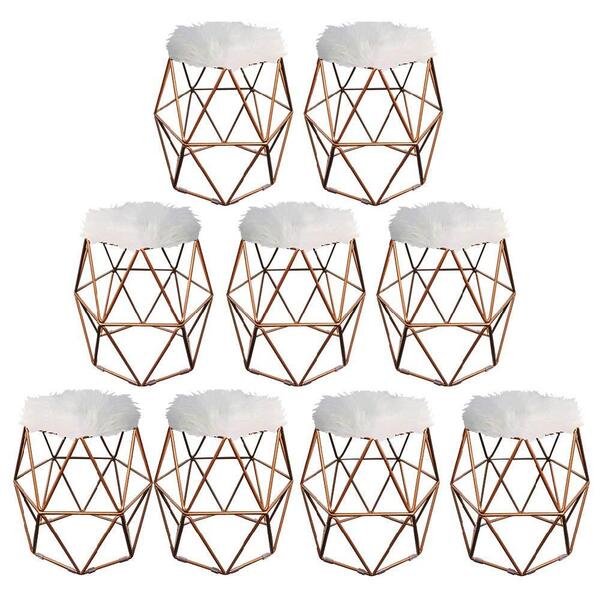 Kit 09 Puff Banqueta Luna Aramado Hexágono Bronze Pelúcia Bra