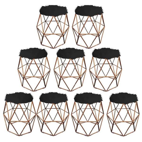Kit 09 Puff Banqueta Luna Aramado Hexágono Bronze Pelúcia Pre