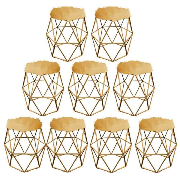 Kit 09 Puff Banqueta Luna Aramado Hexágono Dourado Pelúcia Do