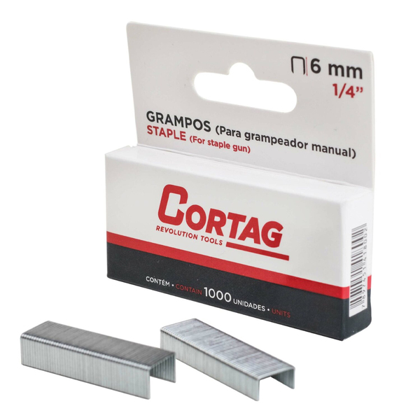 Kit 1000 Grampo 6mm 1/4'' Grampeador Pinador Manual Cortag