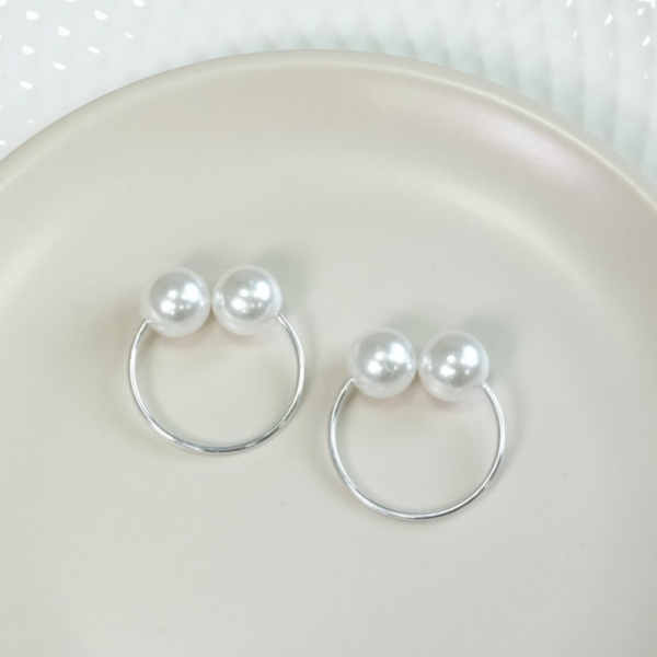 Kit 10 Anéis Guardanapo Pérola Dupla Prata Mesa Posta