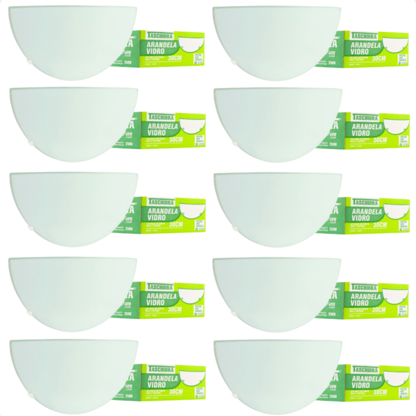 Kit 10 Arandelas Taschibra Jurerê Vidro Meia Lua E27 Bivolt