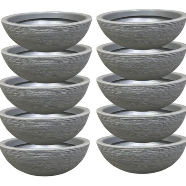 Kit 10 Bacias Para Plantas Cinza De Polietileno 32x11cm