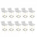 Kit 10 Banqueta Alta Branco Botão Preto Branco