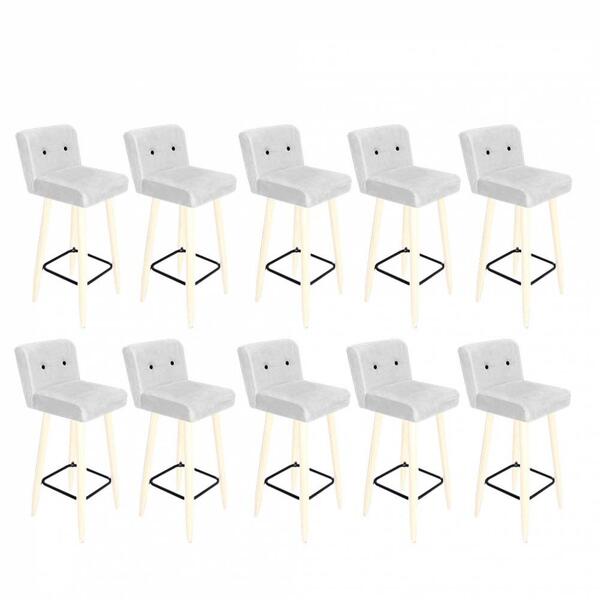 Kit 10 Banqueta Alta Branco Botão Preto Branco