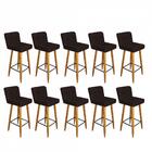 Kit 10 Banqueta Alta Castanho Botão Marrom
