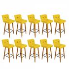 Kit 10 Banqueta Alta Castanho Botão Preto Amarelo
