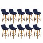Kit 10 Banqueta Alta Castanho Botão Preto Azul Marinho