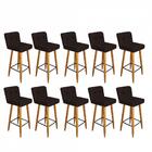 Kit 10 Banqueta Alta Castanho Botão Preto Marrom