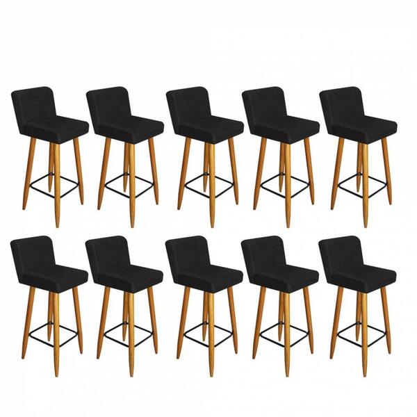 Kit 10 Banqueta Alta Com Encosto Lana Castanho Preto