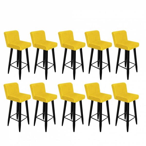 Kit 10 Banqueta Alta Com Encosto Lana Preto Amarelo