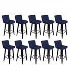 Kit 10 Banqueta Alta Com Encosto Lana Preto Azul Marinho