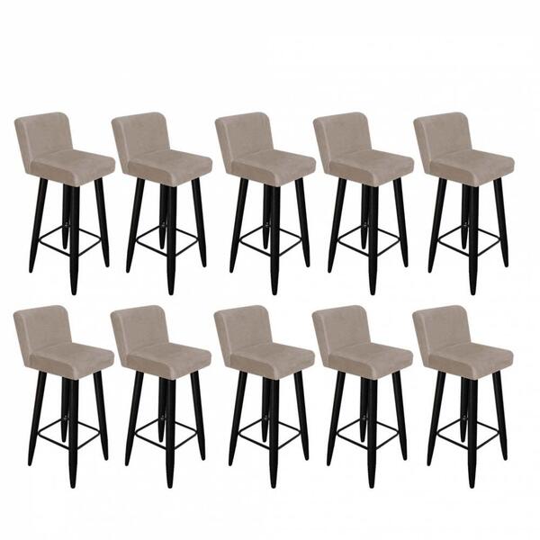 Kit 10 Banqueta Alta Com Encosto Lana Preto Bege