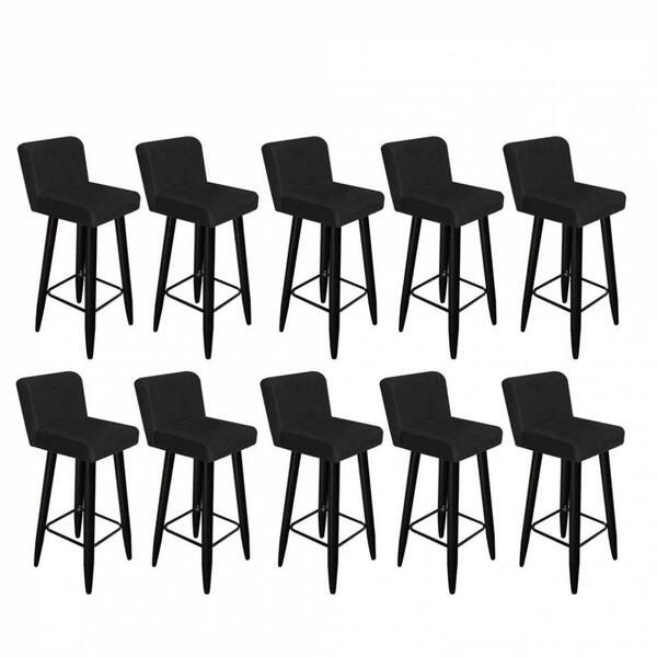 Kit 10 Banqueta Alta Com Encosto Lana Preto Preto