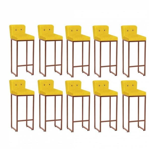 Kit 10 Banqueta Alta Ferro Bronze Botão Preto Amarelo