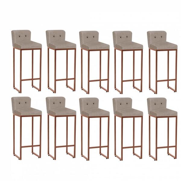 Kit 10 Banqueta Alta Ferro Bronze Botão Preto Bege