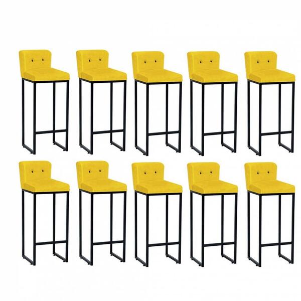 Kit 10 Banqueta Alta Ferro Preto Botão Preto Amarelo