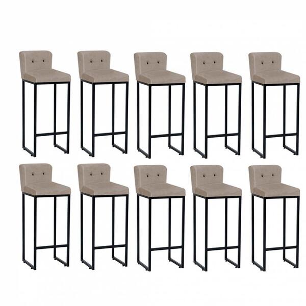 Kit 10 Banqueta Alta Ferro Preto Botão Preto Bege